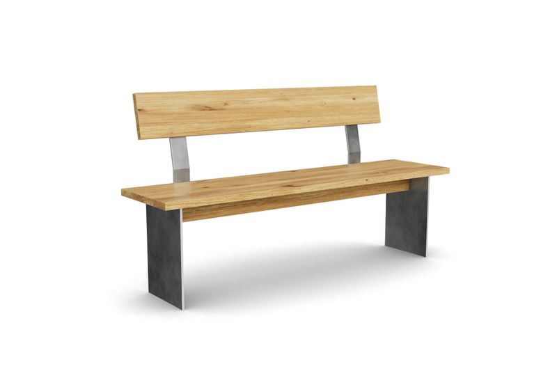 Sitzbank ARGENTO mit Holzlehne aus Eiche, 180 cm