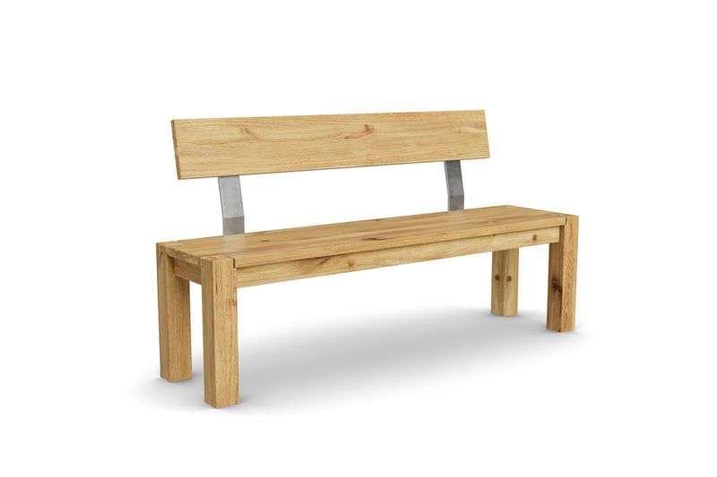 Sitzbank BANTAM mit Holzlehne aus Eiche, 180 cm