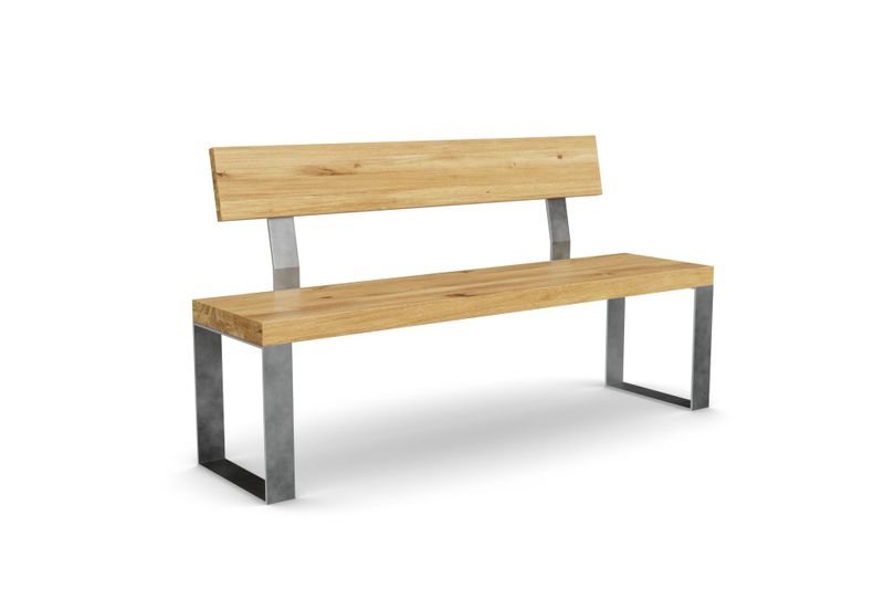 Sitzbank STANLEY mit Holzlehne aus Eiche, 180 cm